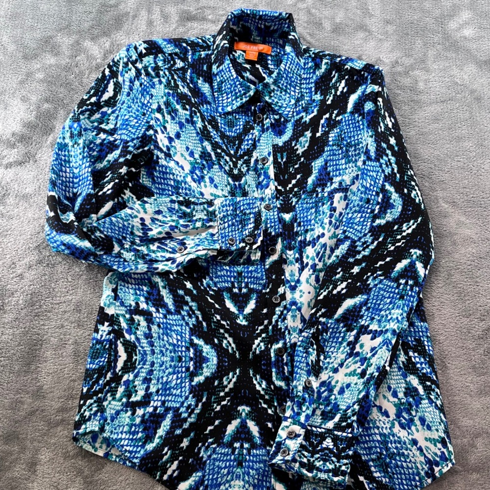 Joe‎ Fresh Womens Blue Snakeskin Print Button Down Blouse XS WF4W220026